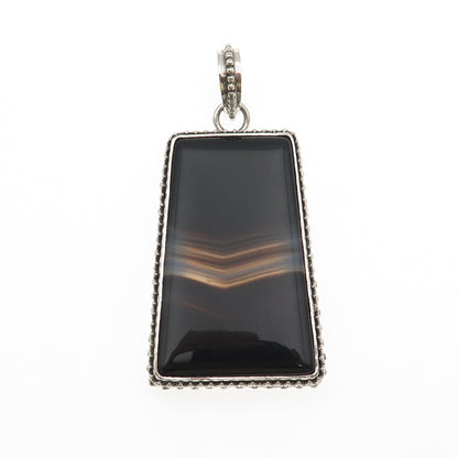 925 Sterling Silver Vintage Real Agate Large 46.1g Pendant