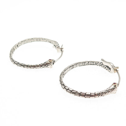 925 Sterling Silver 18K Gold Vintage Real Ruby Snake Hoop Earrings