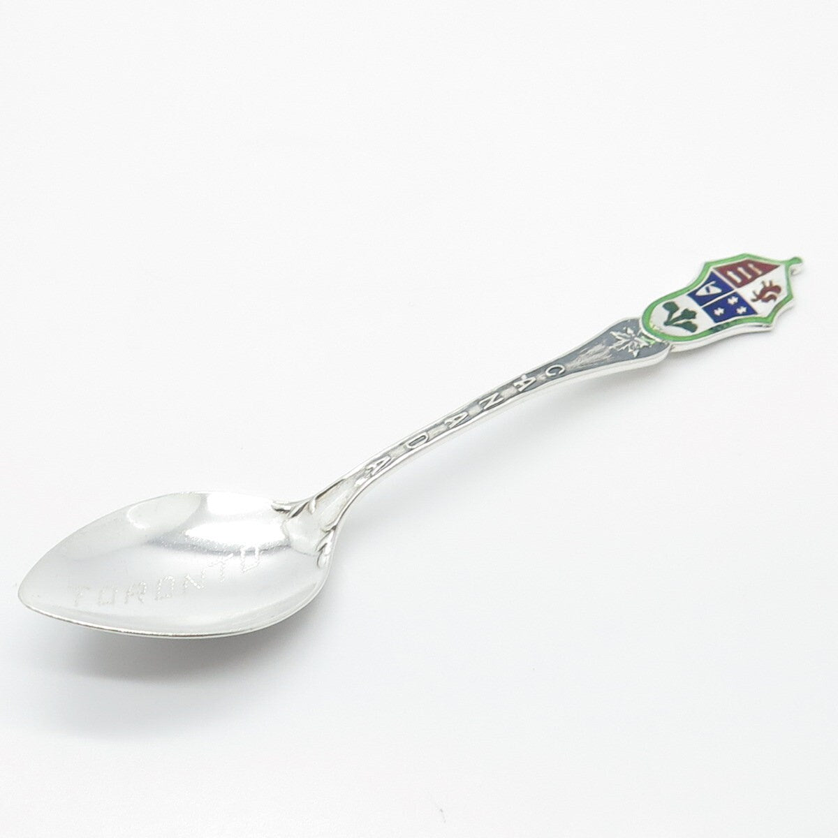 925 Sterling Silver Antique Canada Colorful Enamel Maple Leaf Spoon