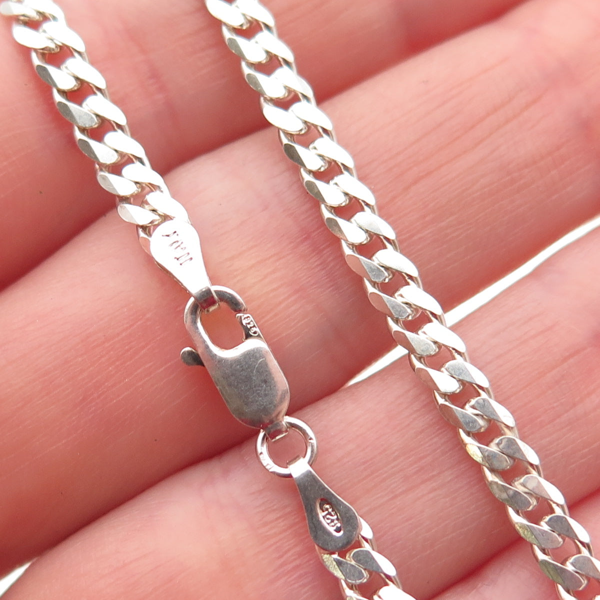 925 Sterling Silver Italy Cuban Chain Necklace 16"