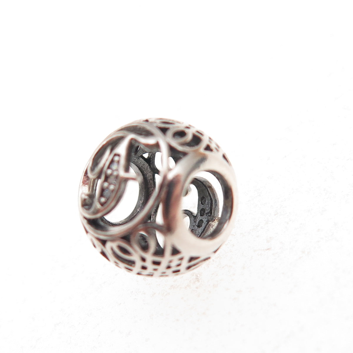 Pandora 925 Sterling Silver C Z Letter F Initial Slide Bead Charm