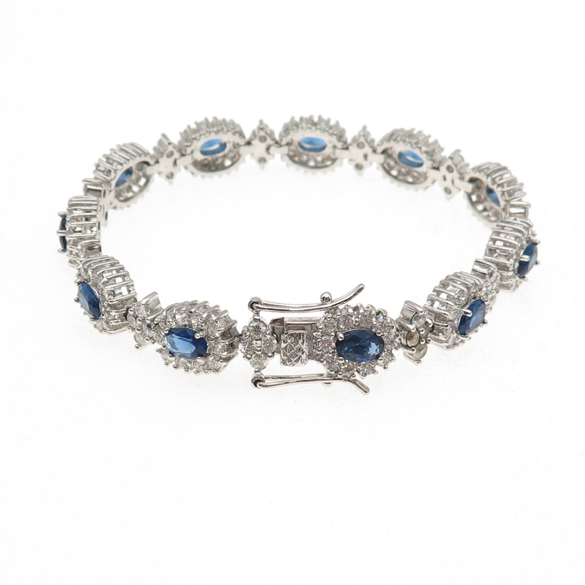 925 Sterling Silver Real Tanzanite & C Z Bohemian Bracelet 6.75"