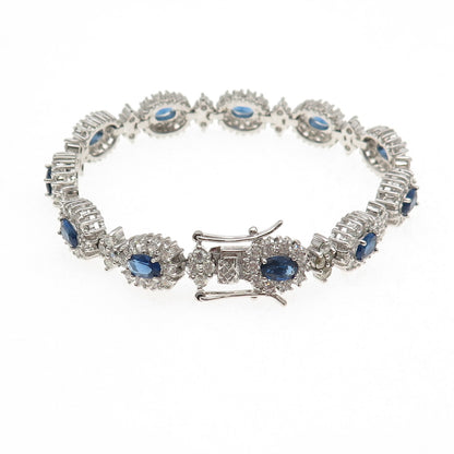 925 Sterling Silver Real Tanzanite & C Z Bohemian Bracelet 6.75"