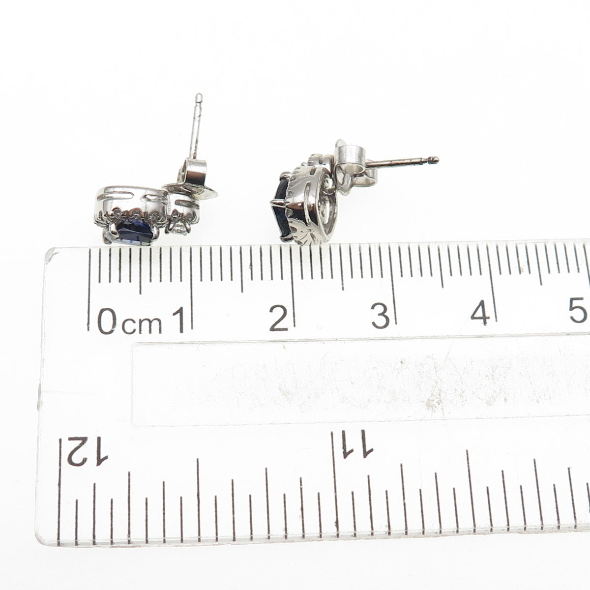 925 Sterling Silver Cushion-Cut Blue & Round-Cut White C Z Stud Earrings