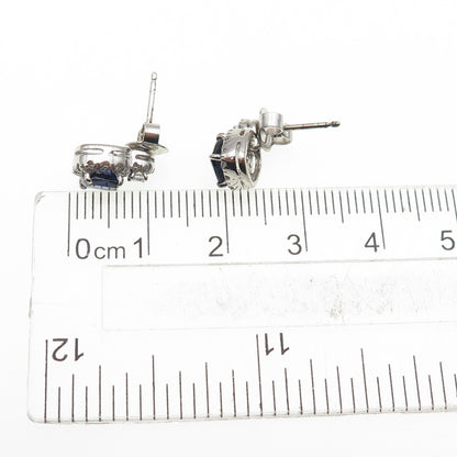 925 Sterling Silver Cushion-Cut Blue & Round-Cut White C Z Stud Earrings