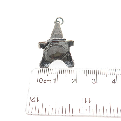 LANCOME Paris 925 Sterling Silver Vintage Eiffel Tower Oxidized 3D Pendant