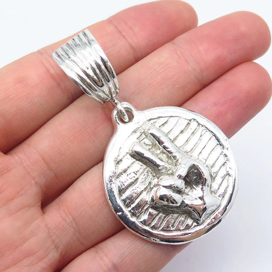 925 Sterling Silver Vintage Hand Peace Sign Pendant