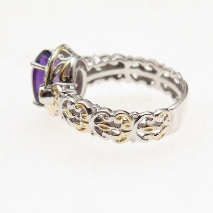 Michael Valitutti Gems En Vogue Sterling 2-Tone Amethyst & Topaz Ring Size 5.25