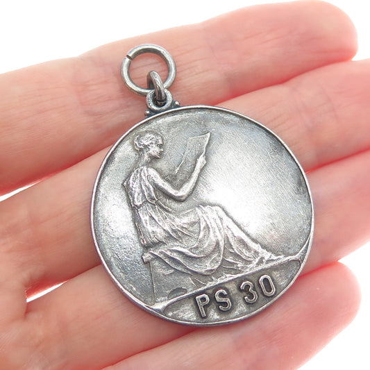 MOELLER Sterling Silver Antique 1920 General Excellence Public School 30 Pendant
