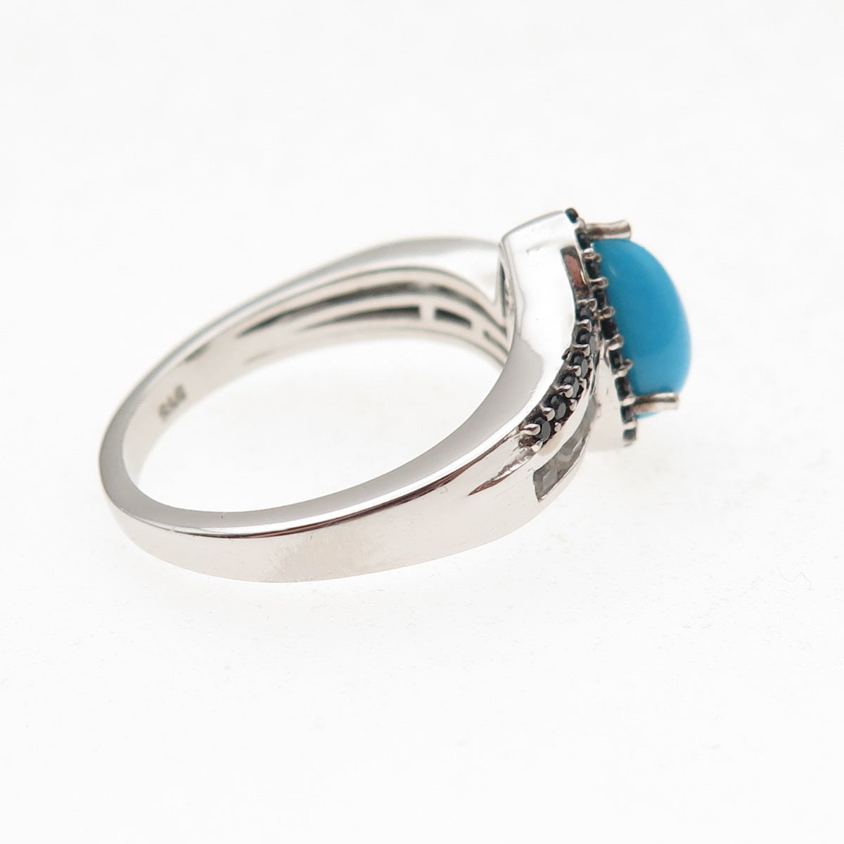 Chuck Clemency 925 Sterling Silver Real Turquoise White Topaz Spinel Ring Size 8