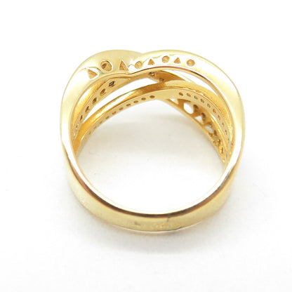 925 Sterling Silver Gold Plated Real Smoky Quartz & C Z Crisscross Ring Size 7