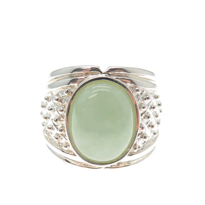 925 Sterling Silver Vintage WW Hong Kong Real Jade Modernist Ring Size 5