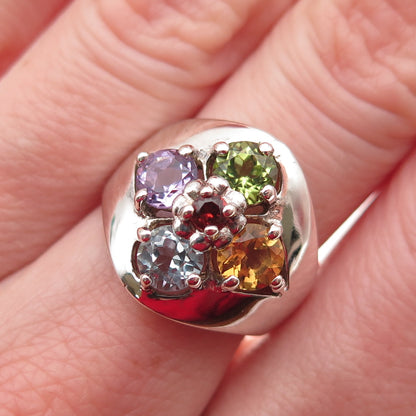 Pranda 925 Sterling Vintage Topaz Amethyst Peridot Citrine & Garnet Ring Size 7