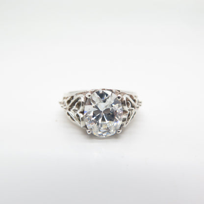 925 Sterling Silver Oval-Cut C Z Ornate Ring Size 6.25