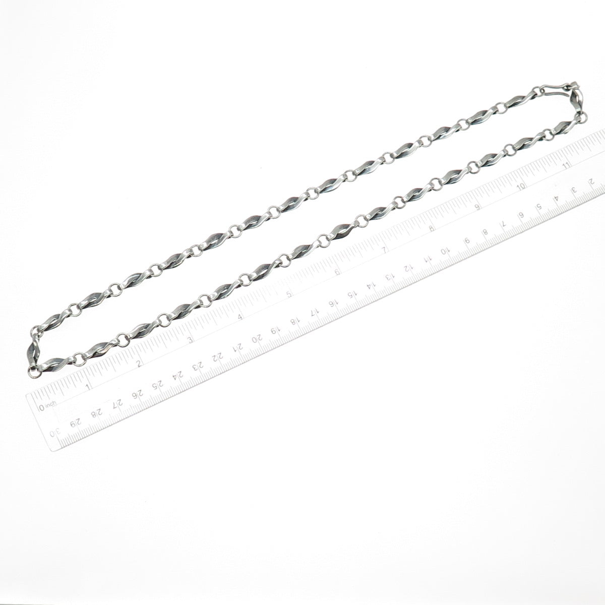 925 Sterling Silver Vintage Mexico Modernist Twisted Chain Oxidized Necklace 24"