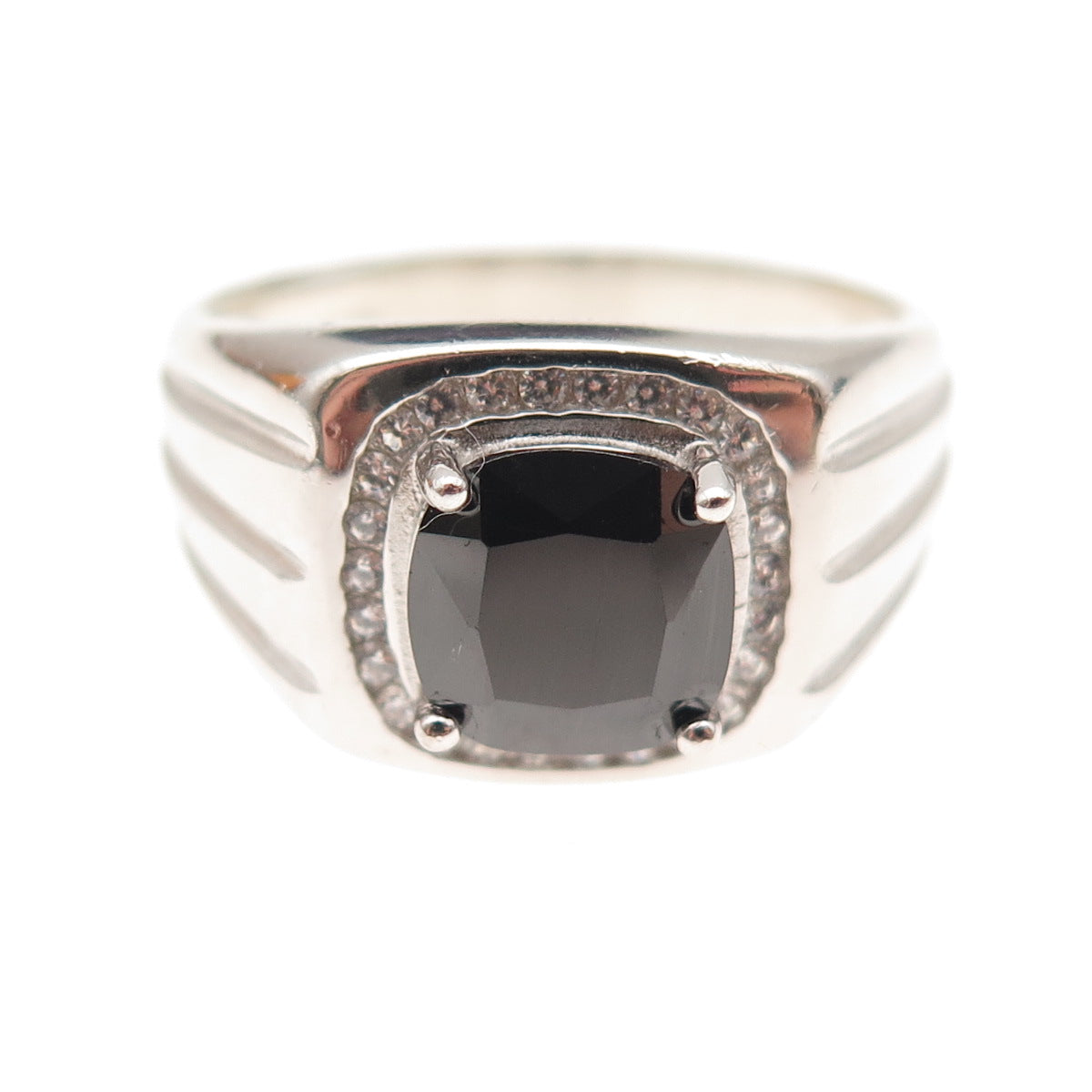 925 Sterling Silver Real Hematite & C Z Ring Size 11