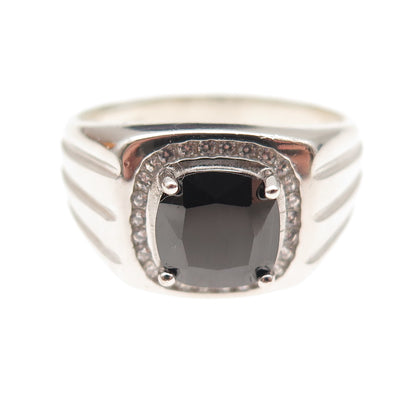 925 Sterling Silver Real Hematite & C Z Ring Size 11