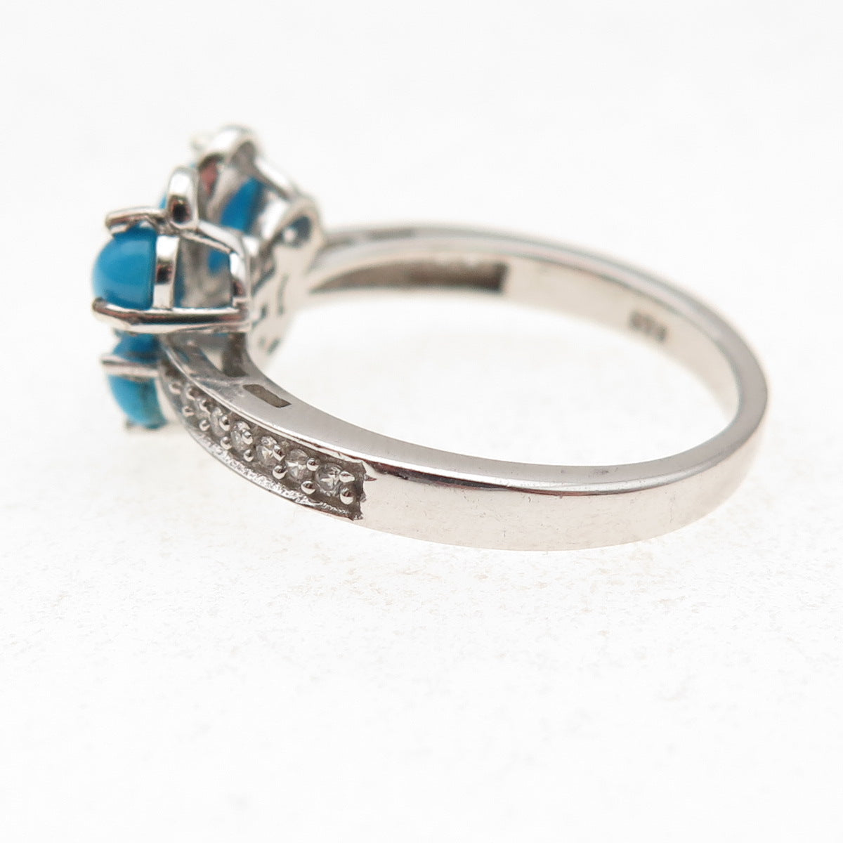 Chuck Clemency 925 Sterling Real Turquoise White Topaz Butterfly Ring Size 8.25