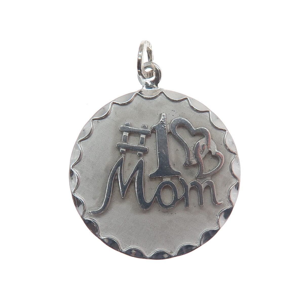 BEAU 925 Sterling Silver Vintage "#1 Mom" Round Charm Pendant