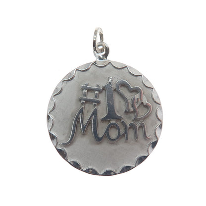 BEAU 925 Sterling Silver Vintage "#1 Mom" Round Charm Pendant