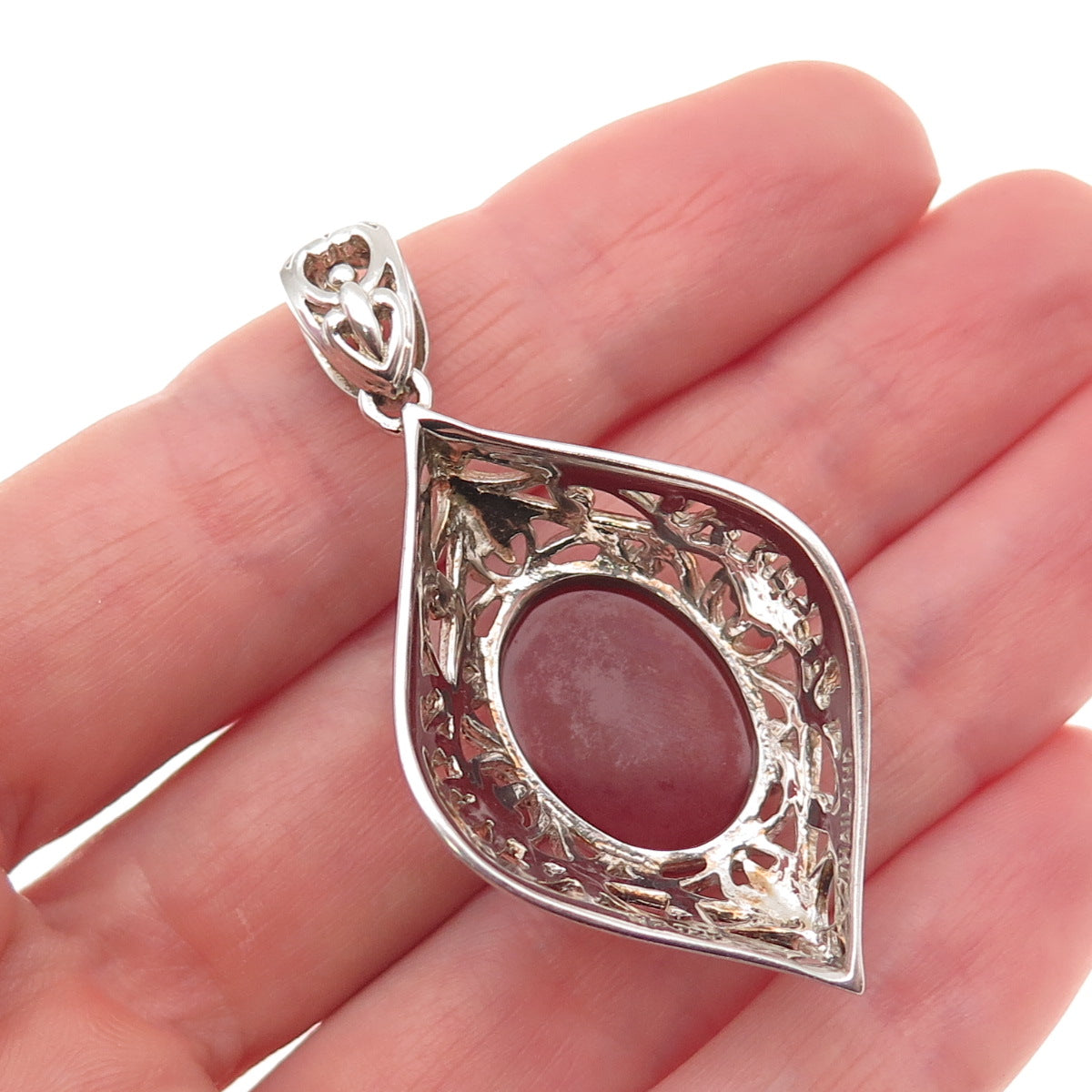 Chapal Zenray 925 Sterling Silver Vintage Real Carnelian Floral Pendant