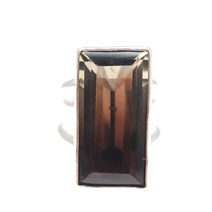 925 Sterling Silver Vintage Real Smoky Quartz Statement Ring Size 5.5