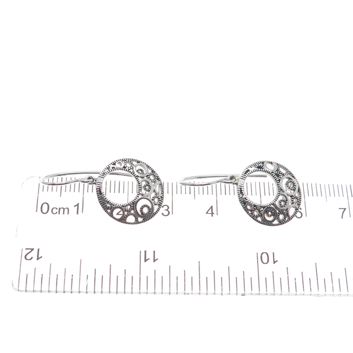 REEDS 925 Sterling Silver Vintage Crescent Circle Dangle Earrings