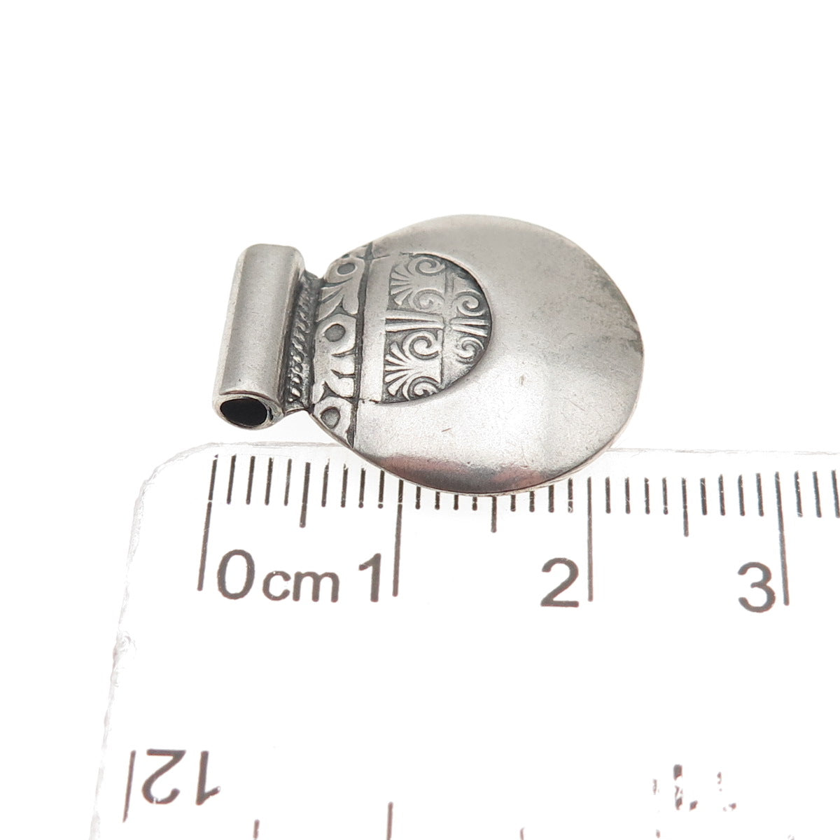 925 Sterling Silver Vintage Modernist Disc Oxidized Slide Charm Pendant