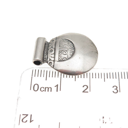 925 Sterling Silver Vintage Modernist Disc Oxidized Slide Charm Pendant