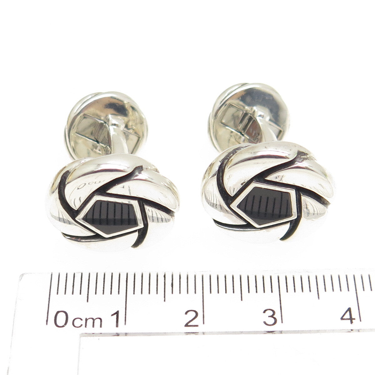 DAVID YURMAN 925 Sterling Silver Real Black Onyx Floral Cufflinks