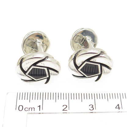 DAVID YURMAN 925 Sterling Silver Real Black Onyx Floral Cufflinks