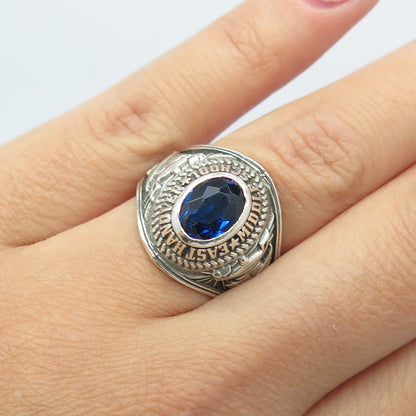 BALE Sterling Silver Vintage 1979 Lab-Sapphire East Hanover School Ring Size 6.5