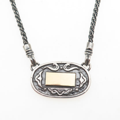 TAMIR ZUMAN Sterling Silver 2-Tone Vintage Modernist Oxidized Chain Necklace 18"