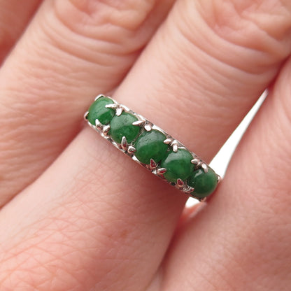 925 Sterling Silver Antique Art Deco Real Graduated Jade Ring Size 7.75