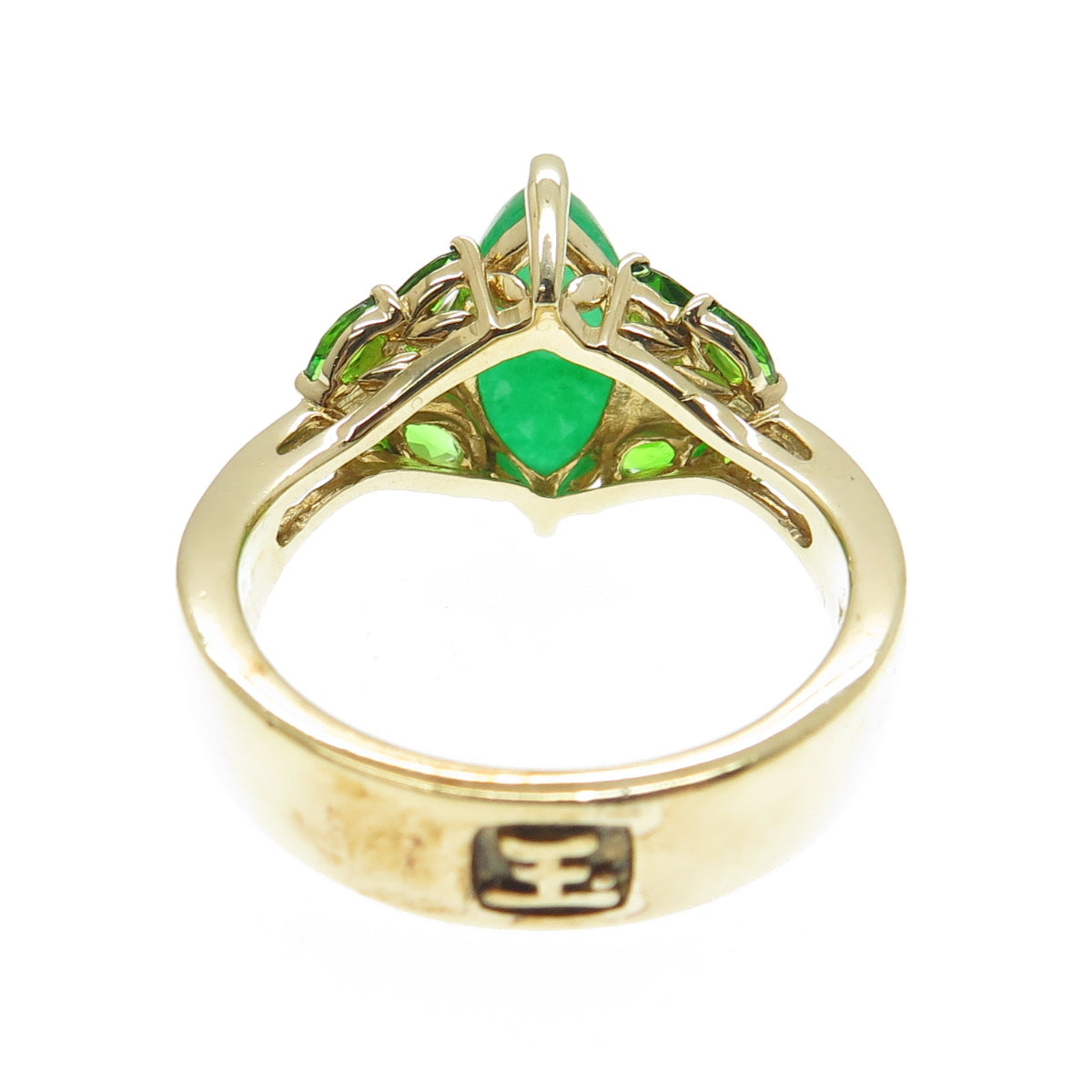 MICHELLE ALBALA 925 Sterling Silver Gold Plated Jade & Peridot Ring Size 10.25