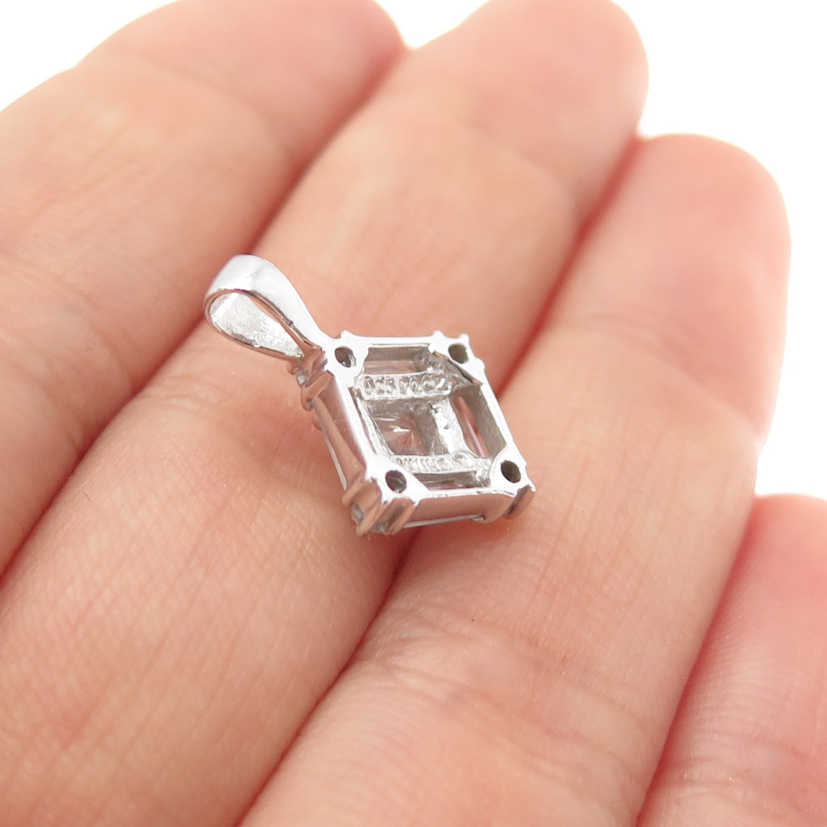 925 Sterling Silver Princess Baguette & Round-Cut C Z Minimalist Charm Pendant