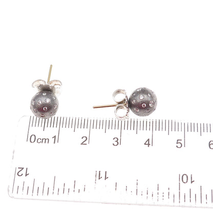 Rene Escobar 925 Sterling Silver Real Round-Cut Diamond Ball Stud Earrings