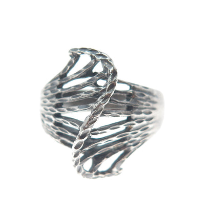 925 Sterling Silver Vintage Diamond-Cut Wavy Spine Oxidized Ring Size 6.75