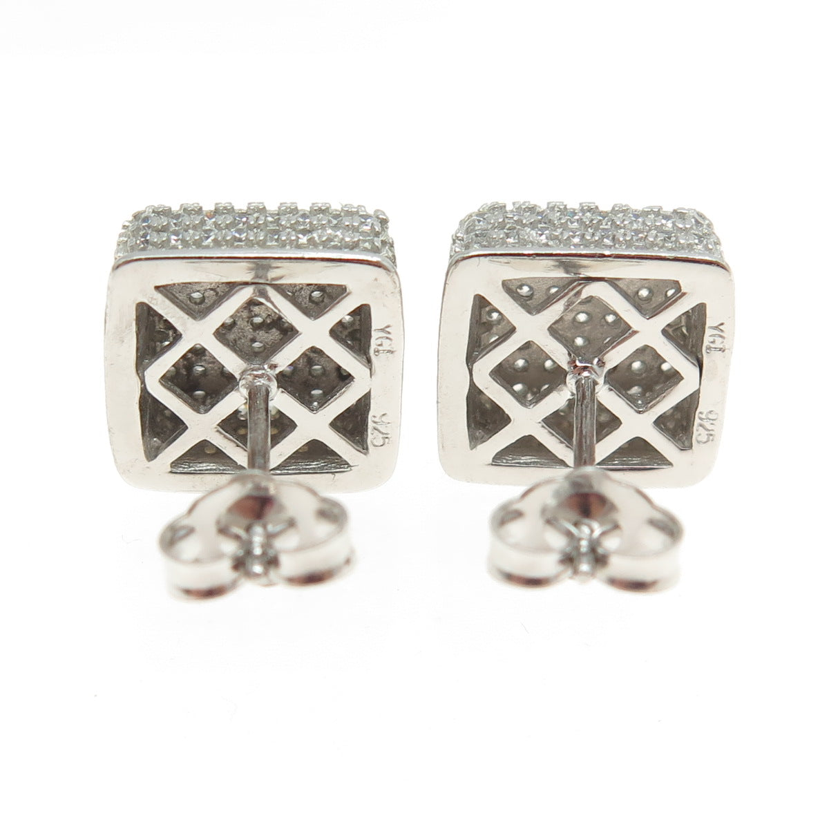 925 Sterling Silver Pave C Z Square Stud Earrings