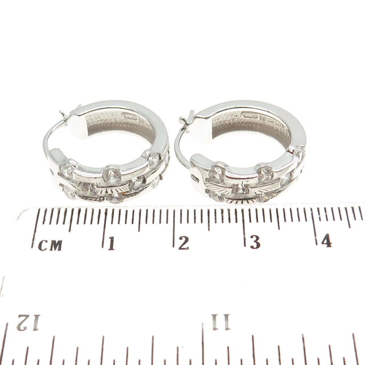 925 Sterling Silver Round-Cut White C Z Station Hoop Earrings