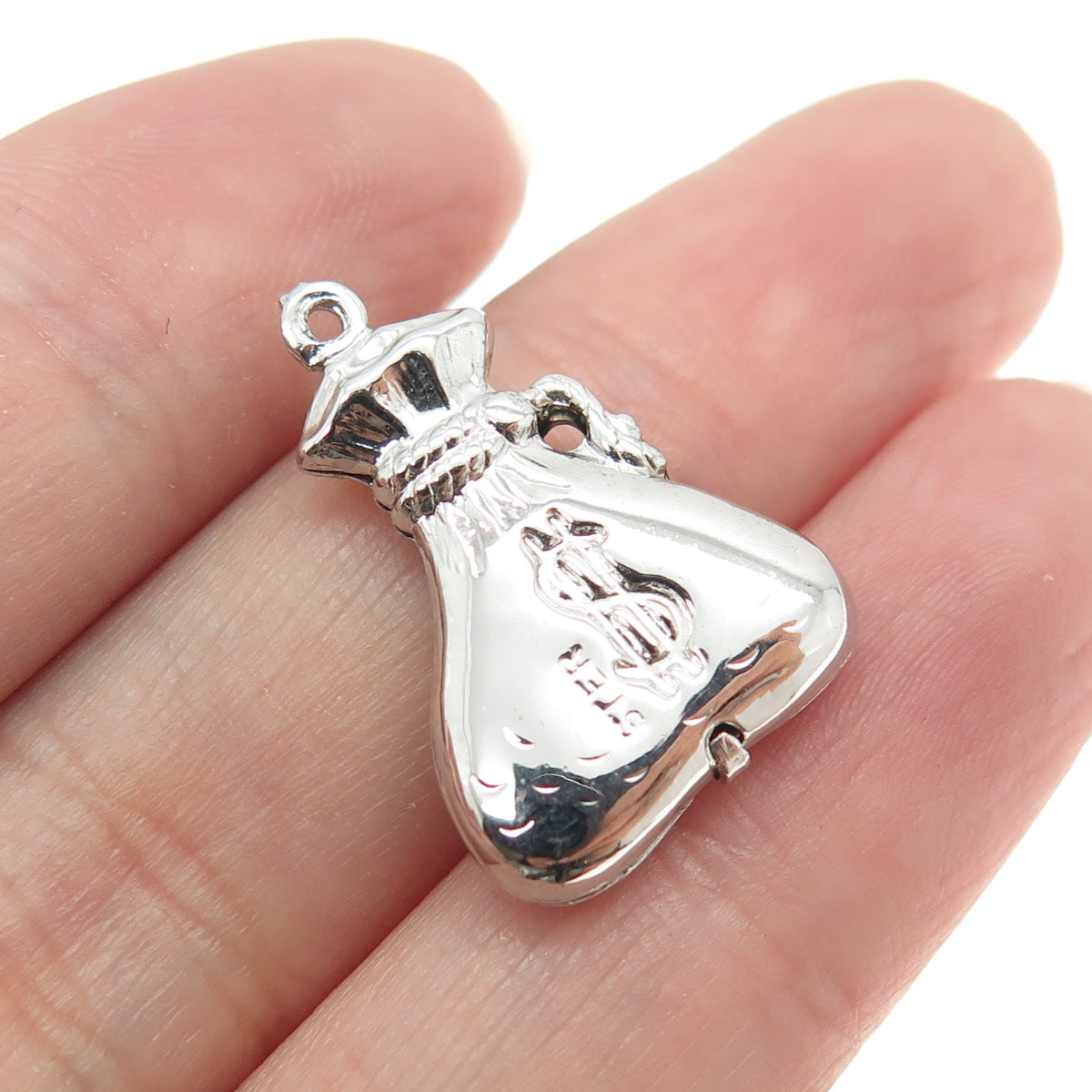 925 Sterling Silver Antique Art Deco Money Bag 3D Pendant