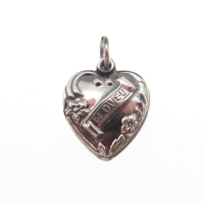 925 Sterling Antique Art Deco I Love You Chatelaine Heart Mini Charm Pendant