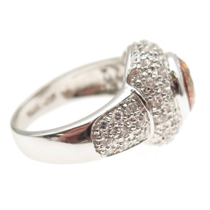 925 Sterling Silver Round-Cut Imperial & White C Z Ring Size 7