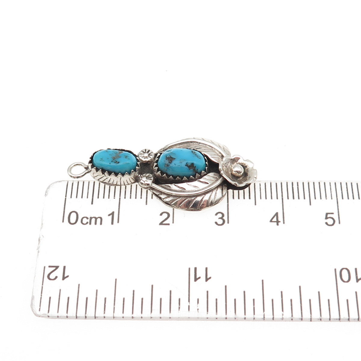 Old Pawn Sterling Silver Vintage Southwestern Turquoise Floral & Feather Pendant