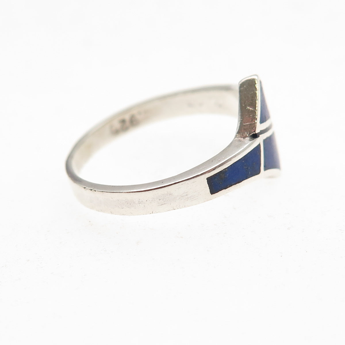 925 Sterling Silver Vintage Real Lapis Bypass Oxidized Ring Size 4.75