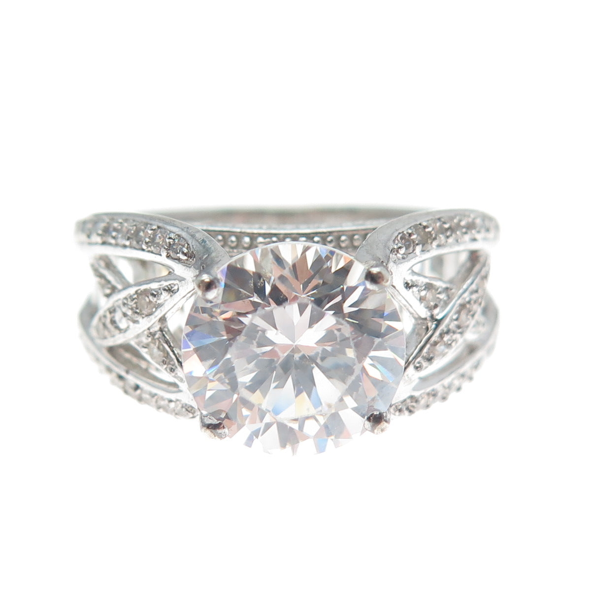 925 Sterling Silver Round-Cut C Z Crisscrossed Engagement Ring Size 9