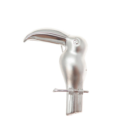 WELLS 925 Sterling Silver Vintage Toucan Bird Pin Brooch