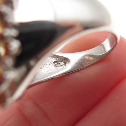 925 Sterling Silver Real Round-Cut Citrine Ring Size 6.5