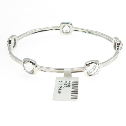 CHARLES GARNIER Sterling Silver Real Clear Quartz Station Bangle Bracelet 7.75"