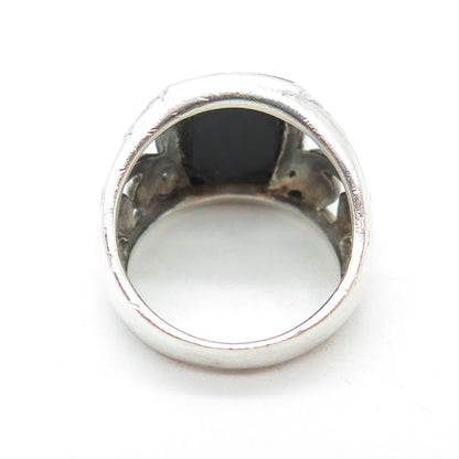 925 Sterling Silver Vintage Real Black Onyx Swirl Ring Size 6.75